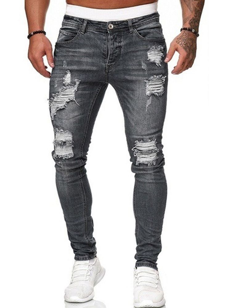 Calça Lápis Buraco Simples Cintura Média Zíper Calça Jeans Masculina