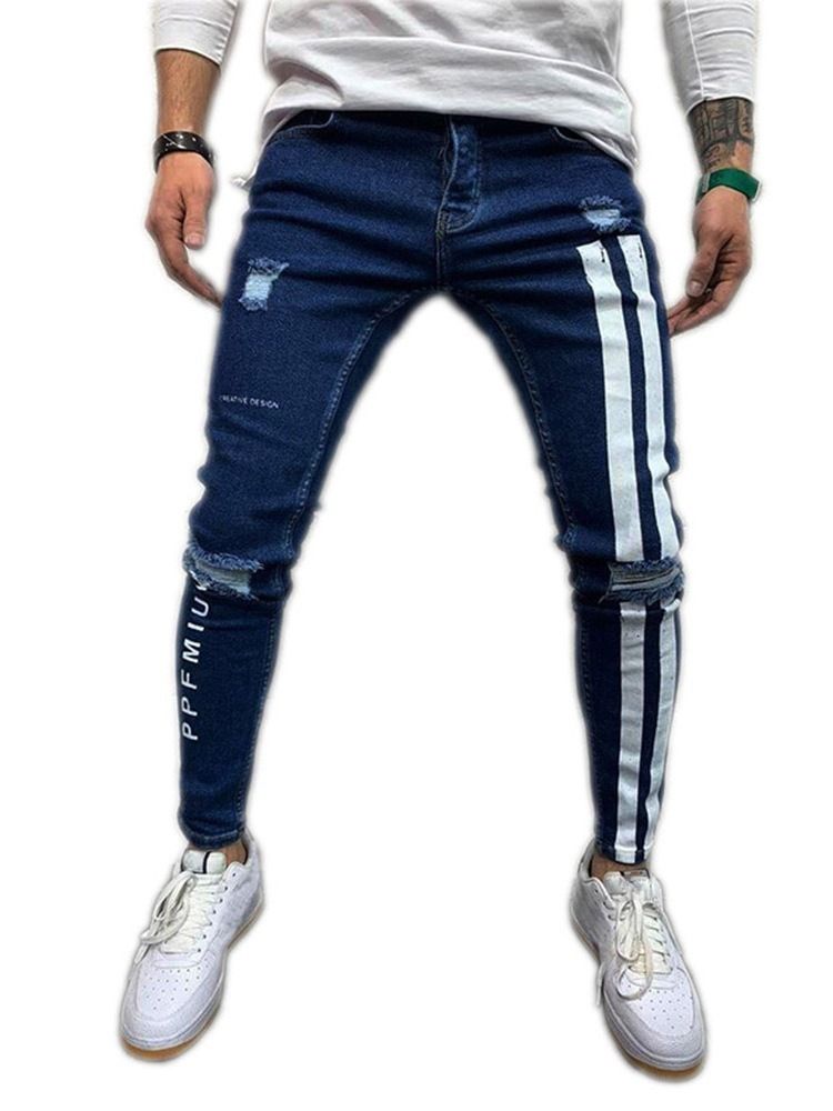Calça Lápis Color Block Patchwork Cintura Média Calça Jeans Europeu Masculino