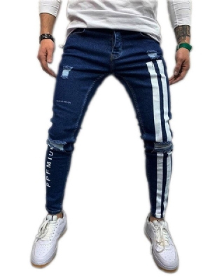 Calça Lápis Color Block Patchwork Cintura Média Calça Jeans Europeu Masculino