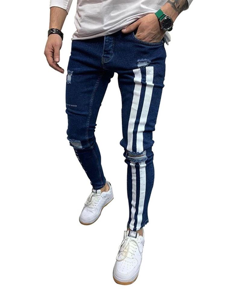 Calça Lápis Color Block Patchwork Cintura Média Calça Jeans Europeu Masculino