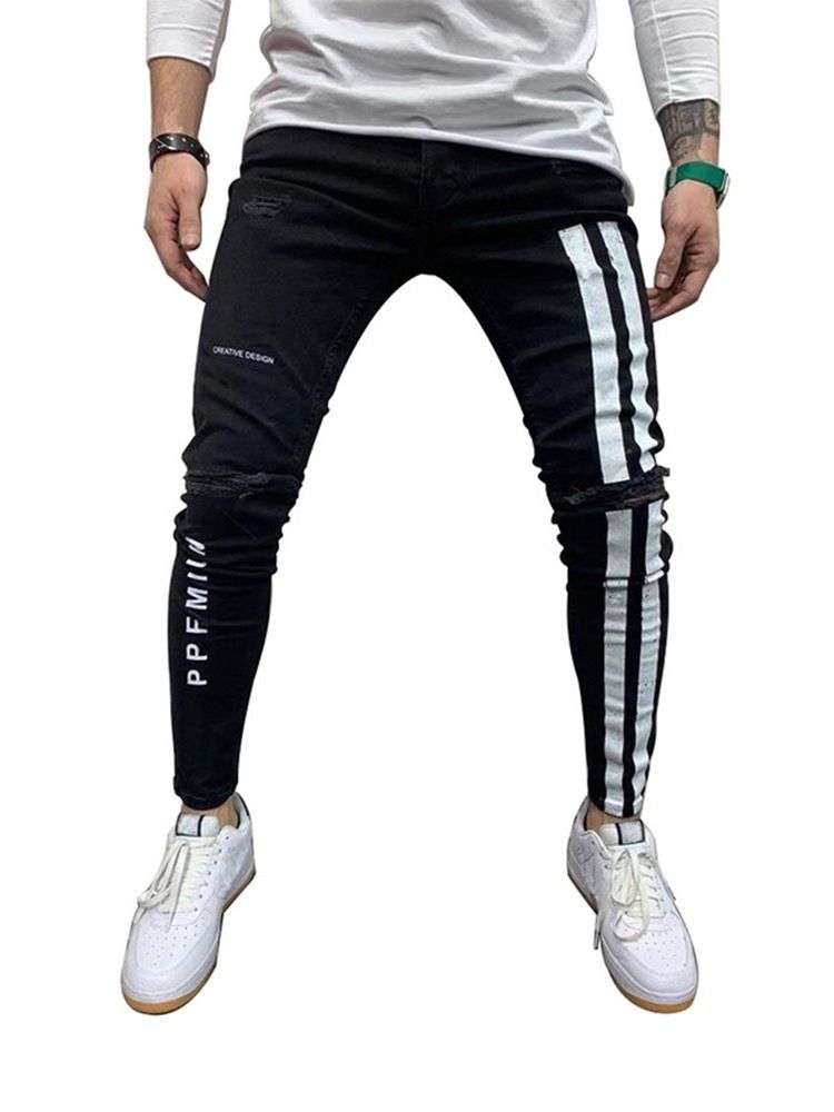 Calça Lápis Color Block Patchwork Cintura Média Calça Jeans Europeu Masculino