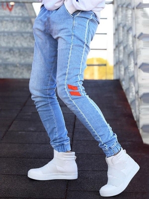 Calça Lápis Com Bloco De Cores Patchwork Masculino Calça Jeans Casual Com Zíper
