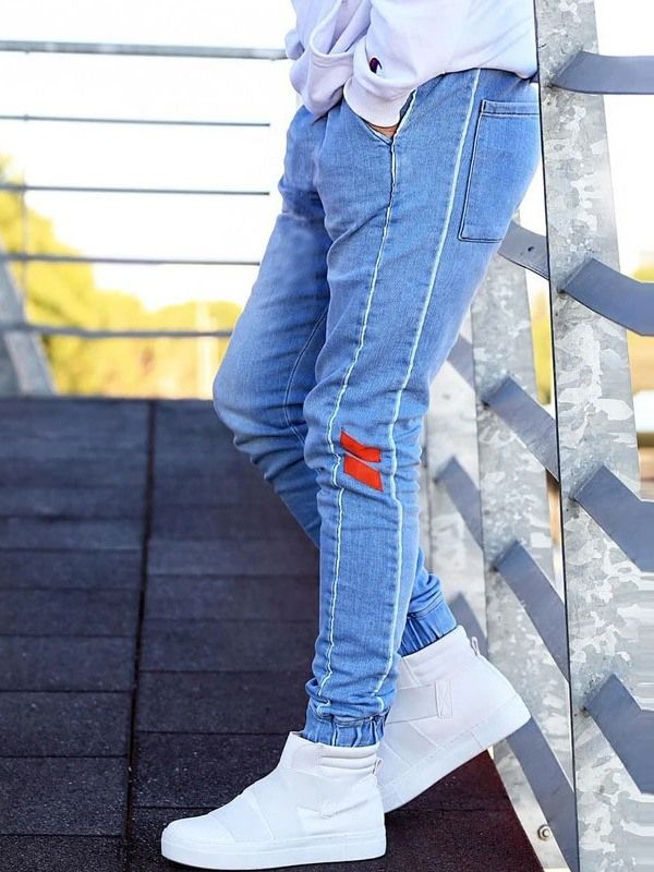 Calça Lápis Com Bloco De Cores Patchwork Masculino Calça Jeans Casual Com Zíper
