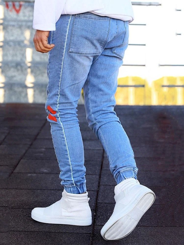 Calça Lápis Com Bloco De Cores Patchwork Masculino Calça Jeans Casual Com Zíper