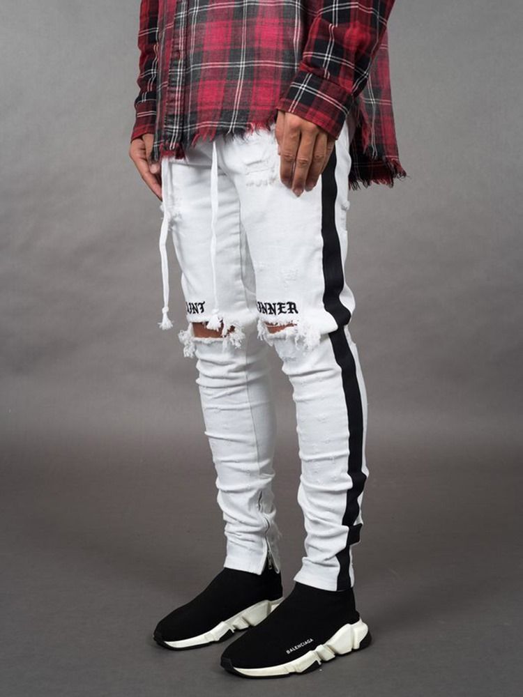 Calça Lápis Com Buraco De Letra Cintura Média Calça Jeans Casual Masculina