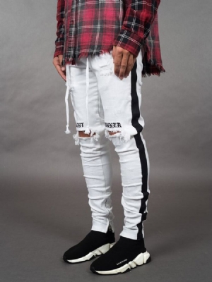 Calça Lápis Com Buraco De Letra Cintura Média Calça Jeans Casual Masculina