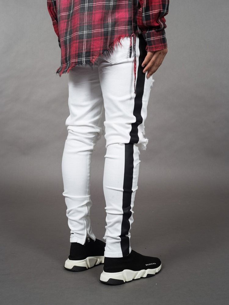 Calça Lápis Com Buraco De Letra Cintura Média Calça Jeans Casual Masculina