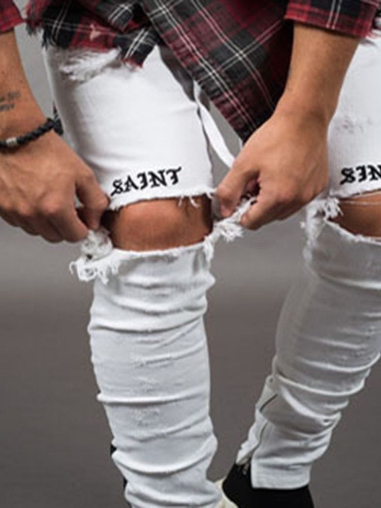 Calça Lápis Com Buraco De Letra Cintura Média Calça Jeans Casual Masculina