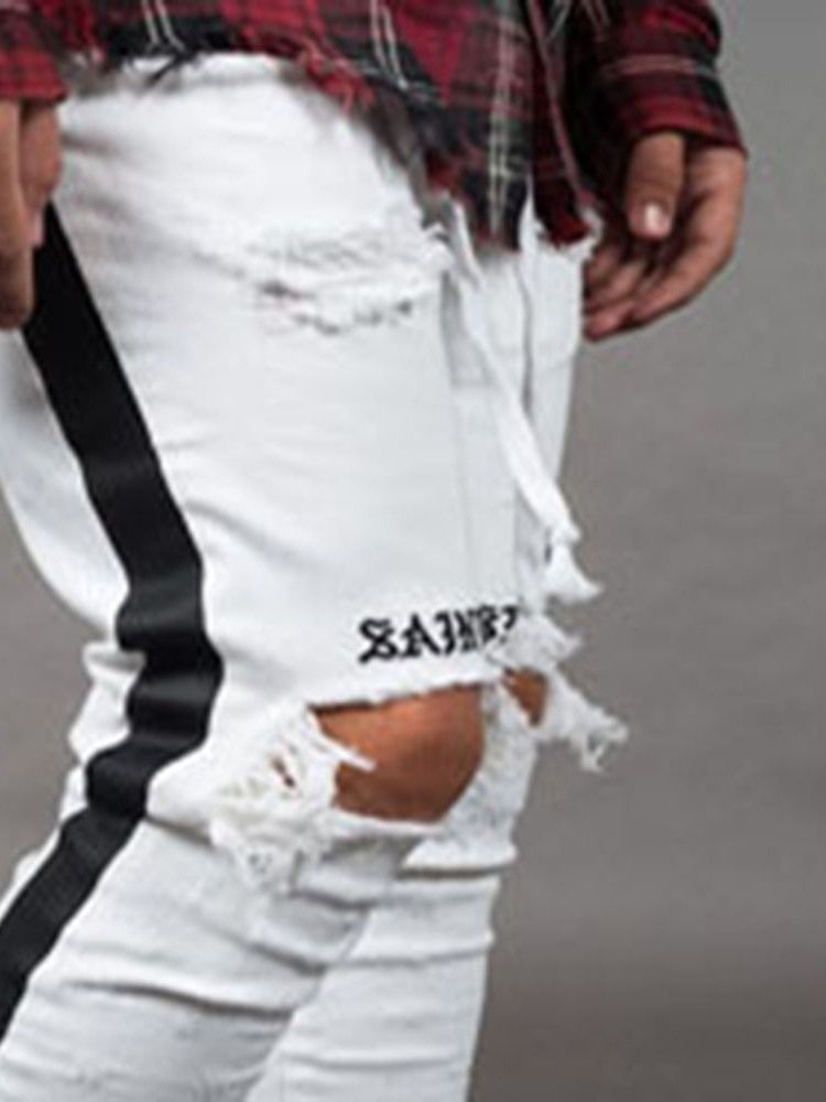 Calça Lápis Com Buraco De Letra Cintura Média Calça Jeans Casual Masculina
