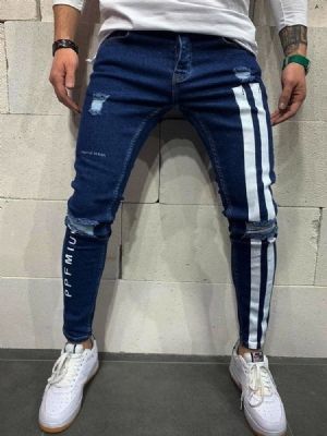 Calça Lápis Com Zíper Carta Calça Jeans Homem Cintura Alta Com Zíper