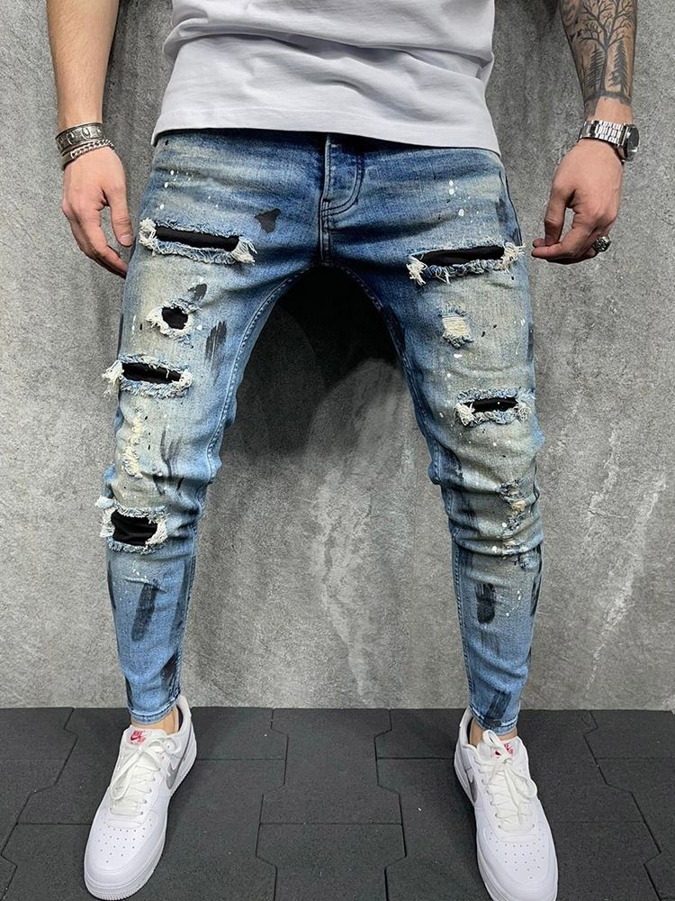 Calça Lápis Com Zíper Calça Jeans Casual Masculina