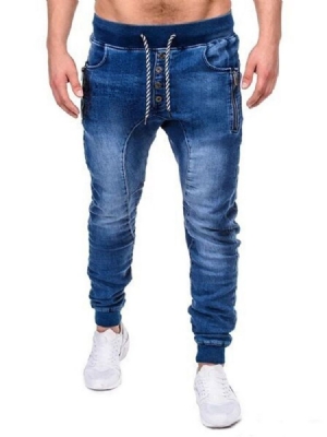 Calça Lápis Com Zíper Liso Calça Jeans Casual Masculina