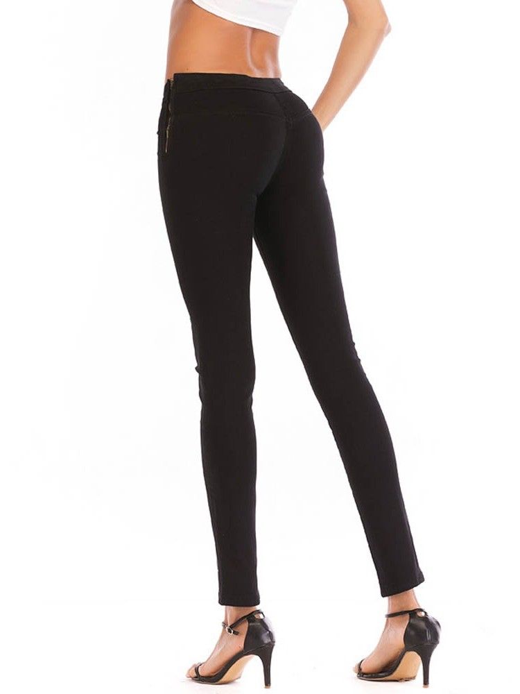 Calça Lápis Feminina Calça Jeans Justa Com Zíper E Cintura Baixa