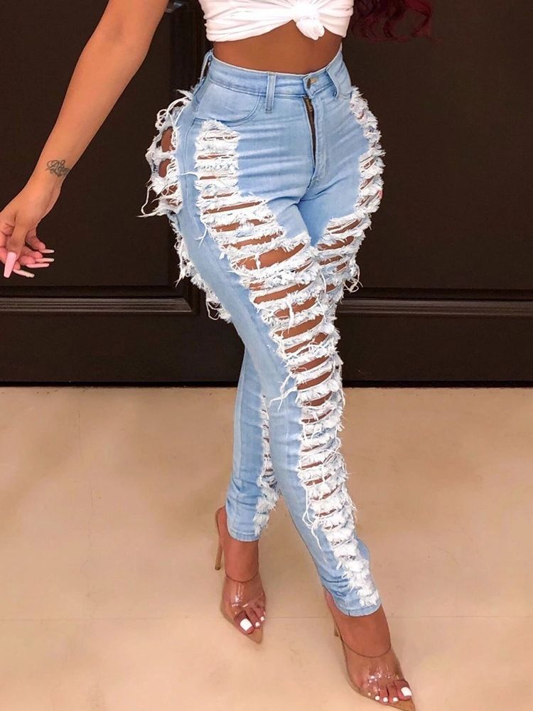Calça Lápis Lavável Feminina Calça Jeans Justa Skinny Com Zíper