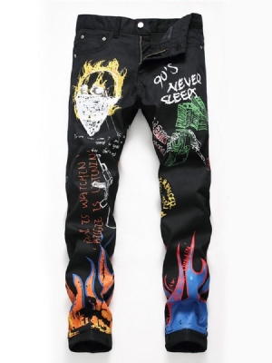 Calça Lápis Letter Pencil Europeu Jeans Homem Cintura Média
