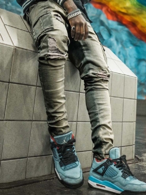Calça Lápis Liso Bolso Casual Calça Jeans Cintura Média Masculina