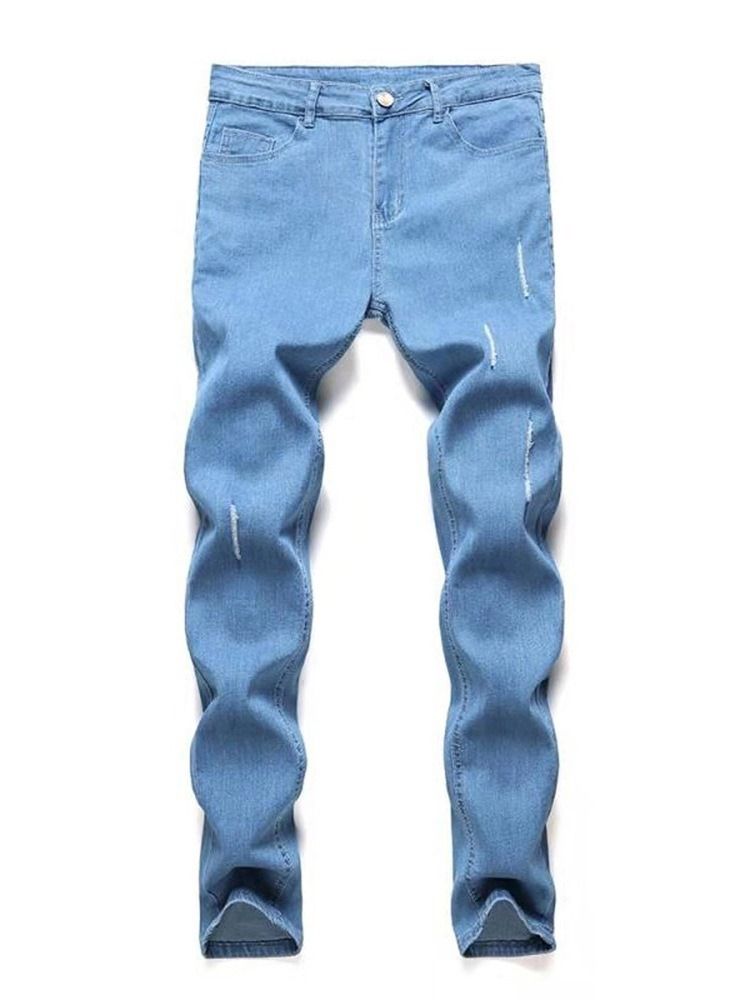 Calça Lápis Liso Jeans Europeu Masculino De Cintura Média