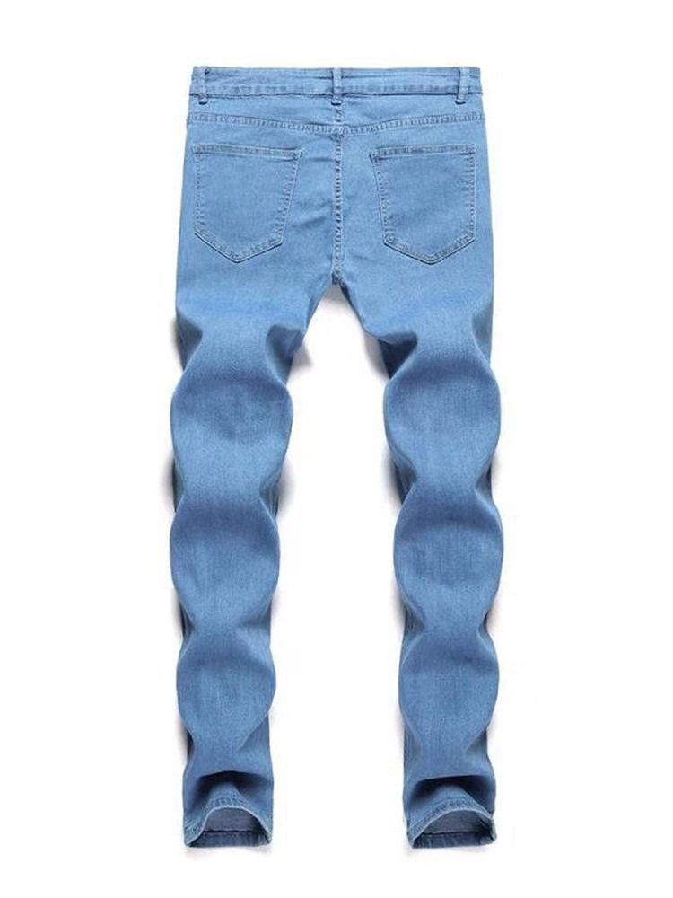 Calça Lápis Liso Jeans Europeu Masculino De Cintura Média