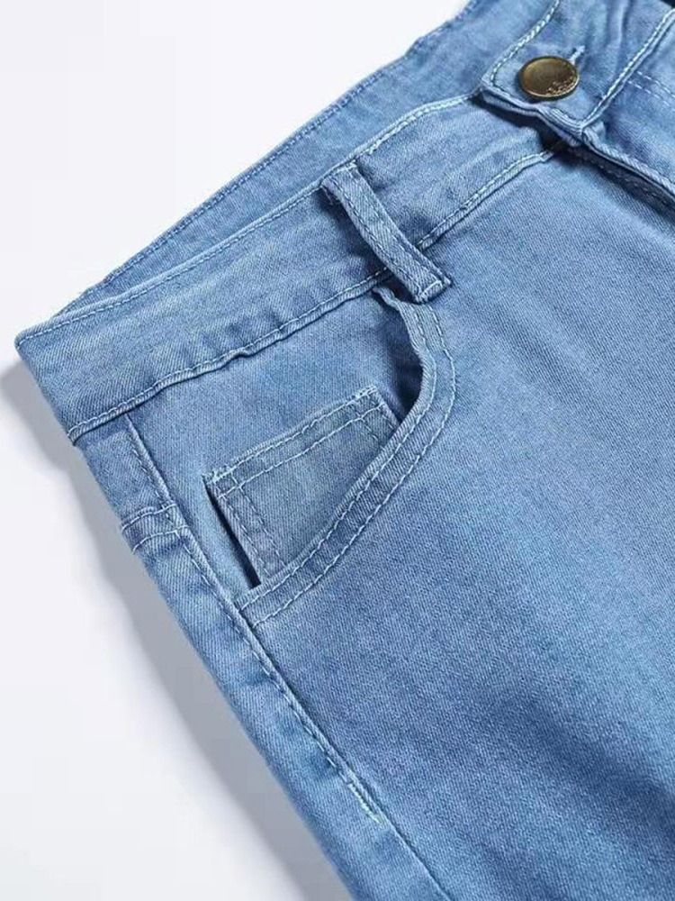 Calça Lápis Liso Jeans Europeu Masculino De Cintura Média