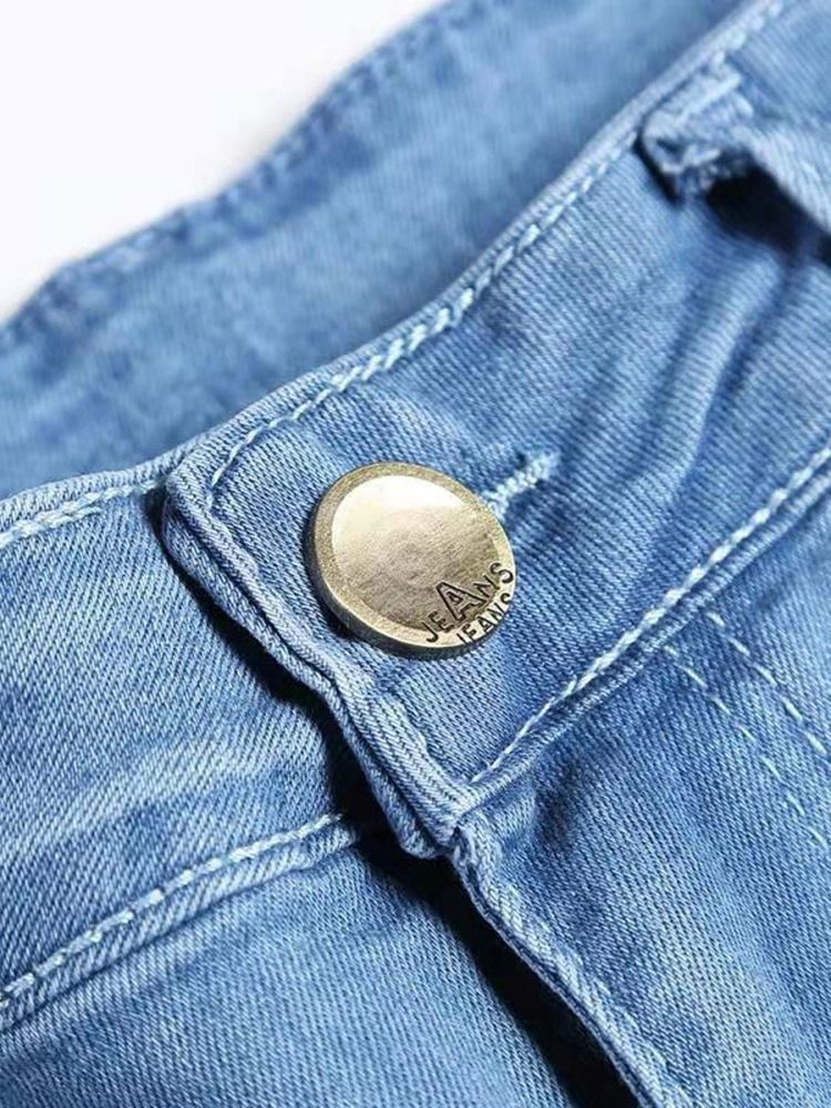 Calça Lápis Liso Jeans Europeu Masculino De Cintura Média