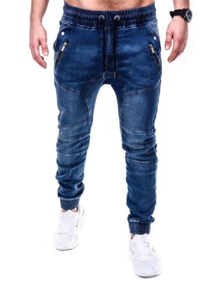 Calça Lápis Liso Zíper Casual Cintura Média Calça Jeans Masculina
