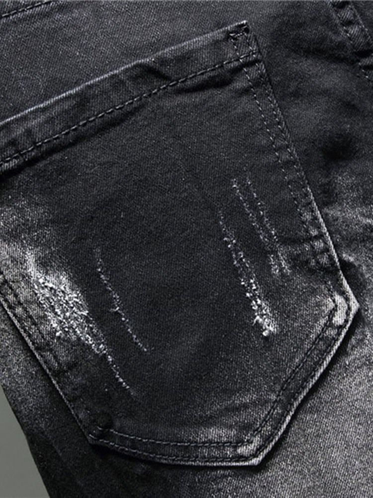 Calça Lápis Masculina Com Impressão De Carta Jeans Europeus De Cintura Média