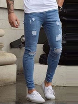Calça Lápis Masculina Liso Cintura Média Calça Jeans Casual