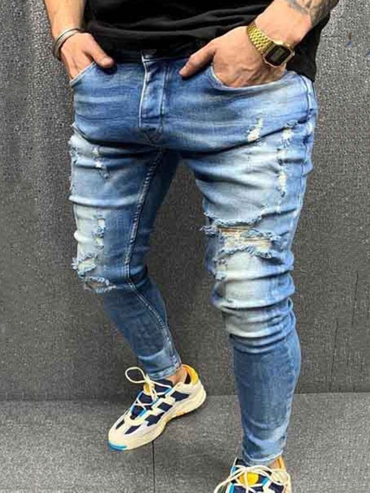 Calça Lápis Masculina Liso Cintura Média Jeans Vintage