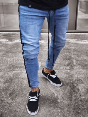 Calça Lápis Patchwork Bloco De Cores Com Zíper Cintura Média Calça Jeans Masculina