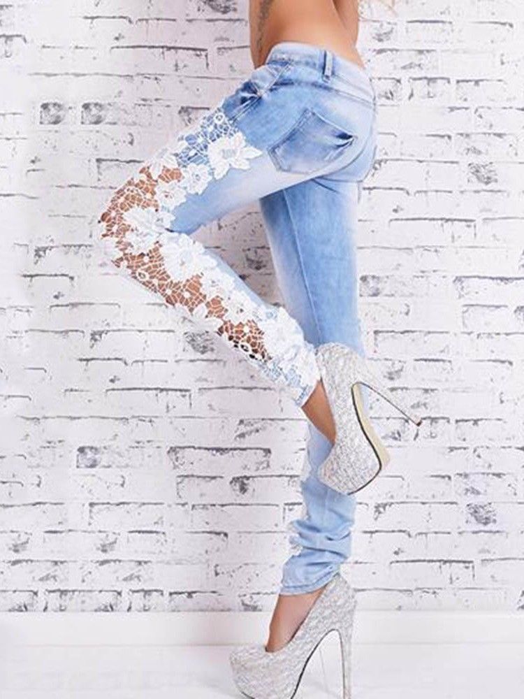 Calça Lápis Patchwork Feminino Calça Jeans Slim Com Zíper