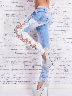 Calça Lápis Patchwork Feminino Calça Jeans Slim Com Zíper