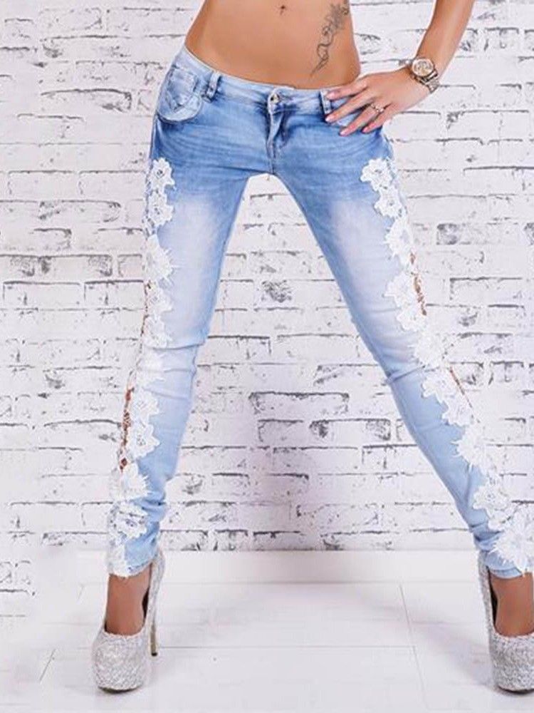Calça Lápis Patchwork Feminino Calça Jeans Slim Com Zíper