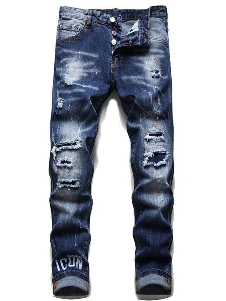 Calça Lápis Usada Carta Calça Jeans Homens Europeus