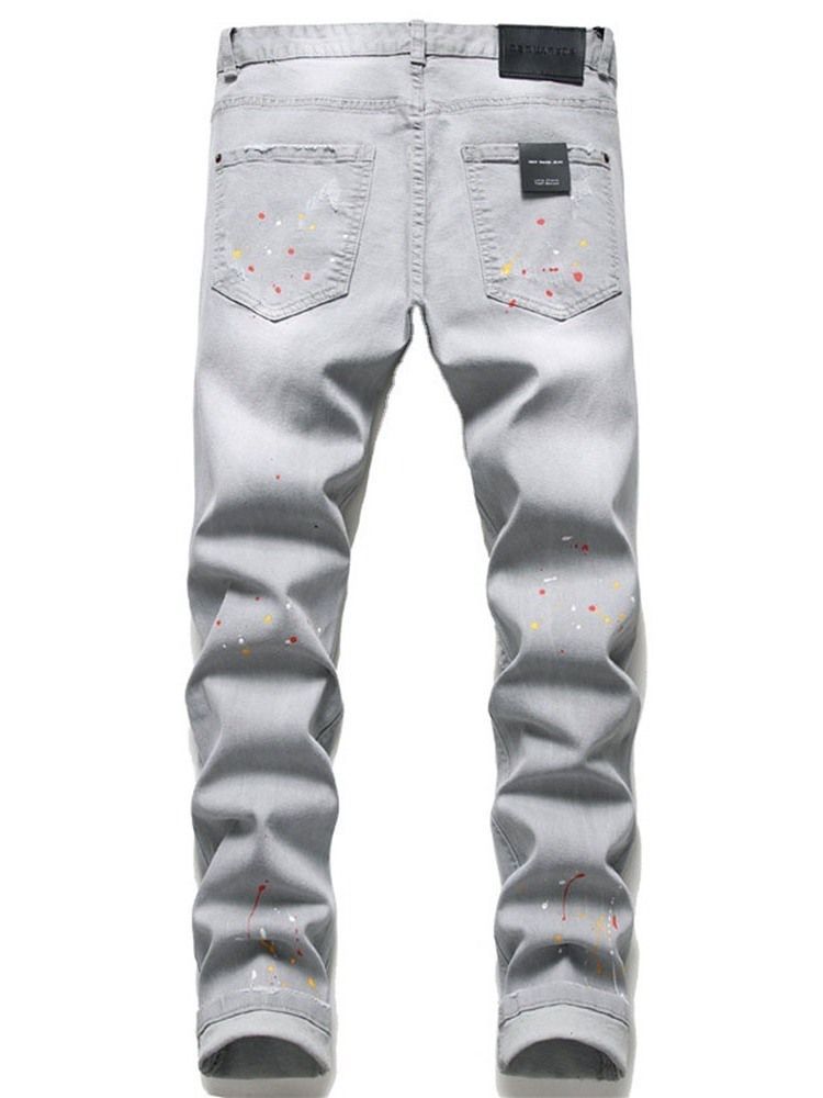 Calça Lápis Usada Com Botão Jeans Masculino Europeu