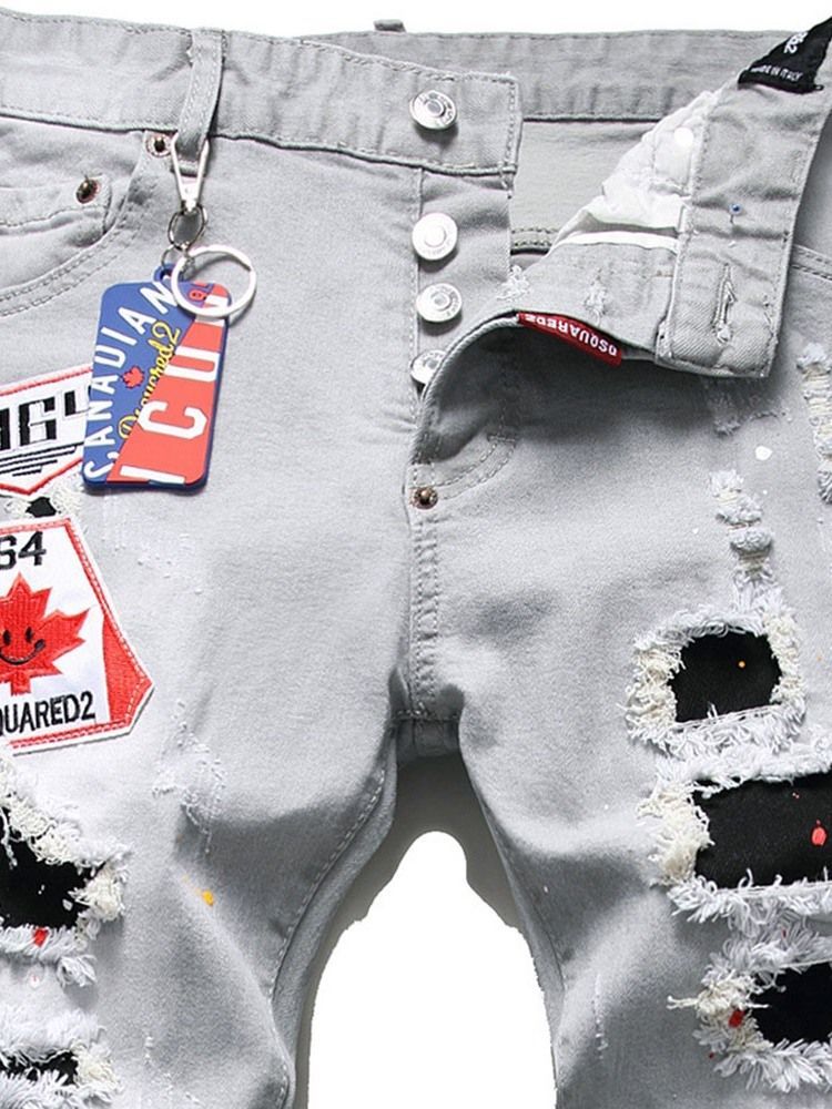 Calça Lápis Usada Com Botão Jeans Masculino Europeu