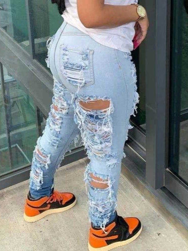 Calça Lápis Usada Com Zíper Liso Cintura Alta Calça Jeans Feminina
