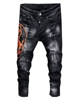 Calça Lápis Usada Letter Worn Jeans Masculino Com Zíper Europeu