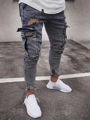 Calça Lápis Usada Simples Com Zíper Calça Jeans Casual Masculina