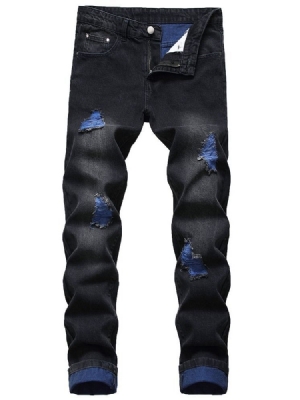 Calças De Brim Com Zíper De Cintura Média Masculina Com Orifício Reto Colorido