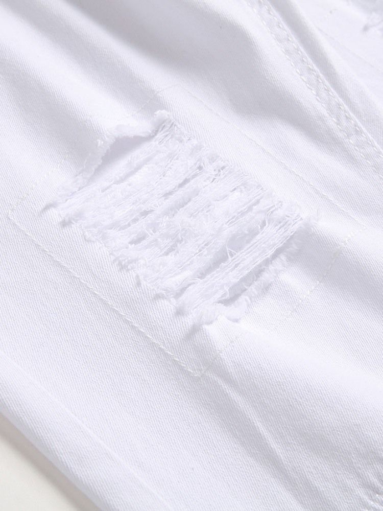 Calças De Brim Com Zíper Com Cintura Reta E Buraco Reto Masculino