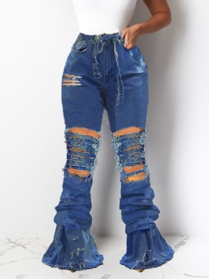 Calças De Ganga Femininas Bellbottoms Com Orifício Alto E Cintura Alta