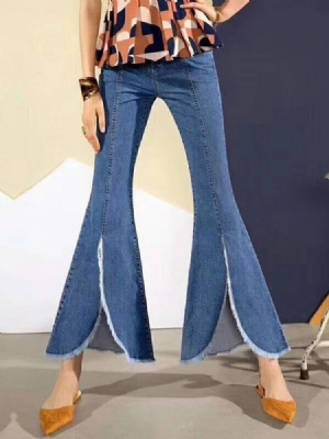Calças De Ganga Femininas Bellbottoms Laváveis Simples De Cintura Alta Slim