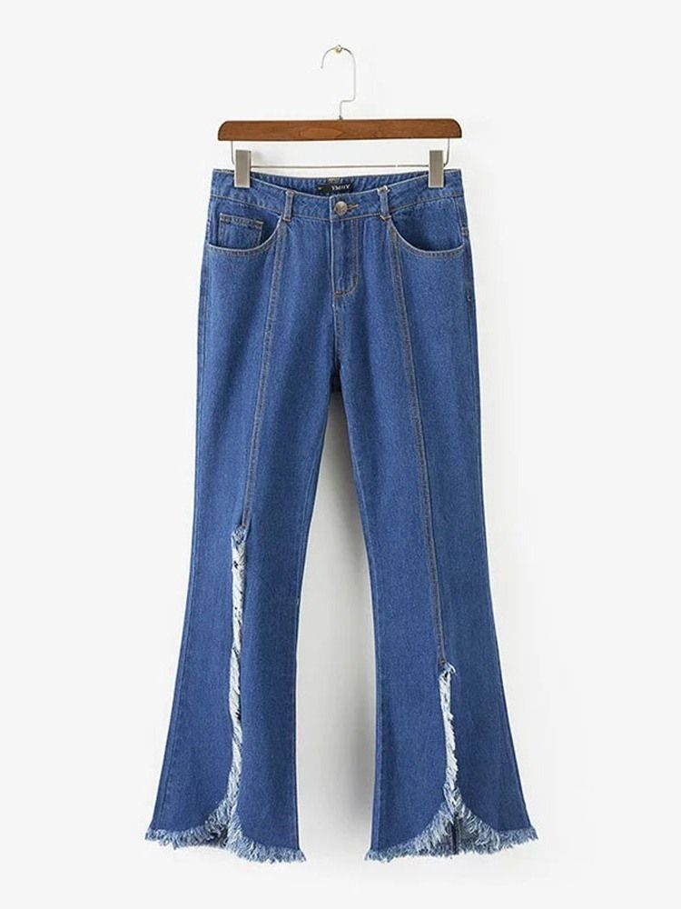 Calças De Ganga Femininas Bellbottoms Laváveis Simples De Cintura Alta Slim