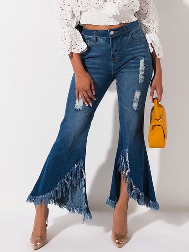Calças De Ganga Femininas Simples De Cintura Fina Bellbottoms Cintura Média