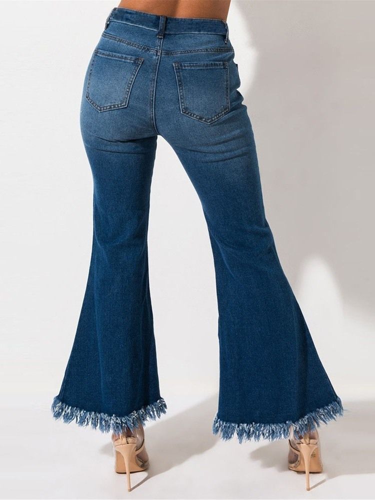 Calças De Ganga Femininas Simples De Cintura Fina Bellbottoms Cintura Média