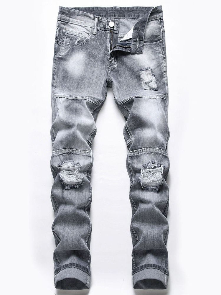 Calças De Ganga Hole Zipper Cintura Média Masculina