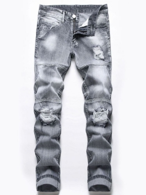 Calças De Ganga Hole Zipper Cintura Média Masculina