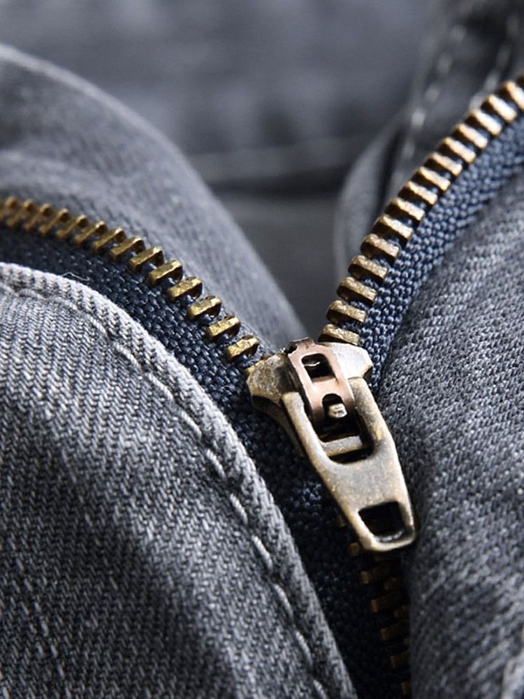 Calças De Ganga Hole Zipper Cintura Média Masculina