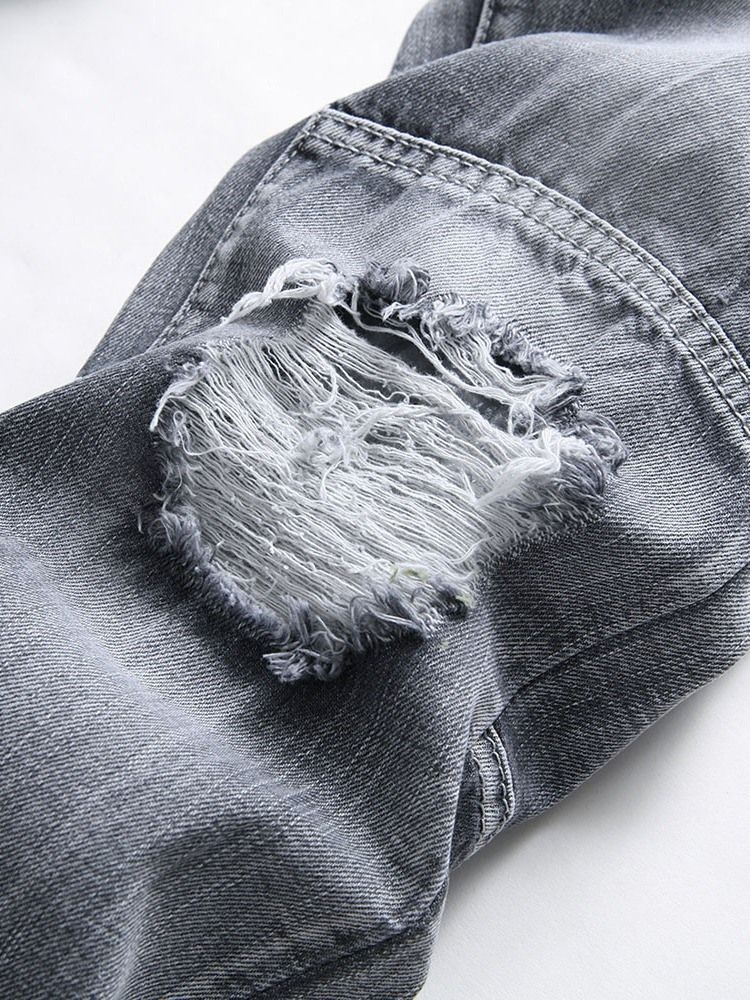 Calças De Ganga Hole Zipper Cintura Média Masculina