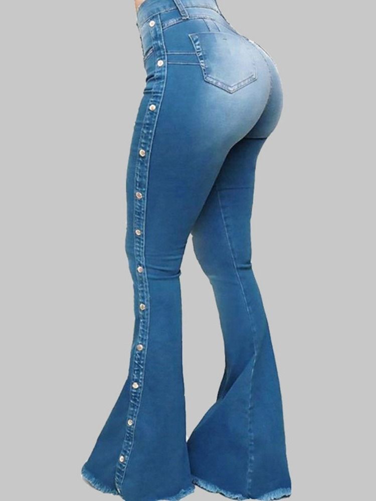 Calças Jeans Com Zíper Slim Feminino Com Botão Gradiente Bellbottoms